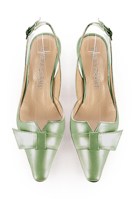 Mint green women's slingback shoes. Tapered toe. Medium spool heels. Top view - Florence KOOIJMAN
